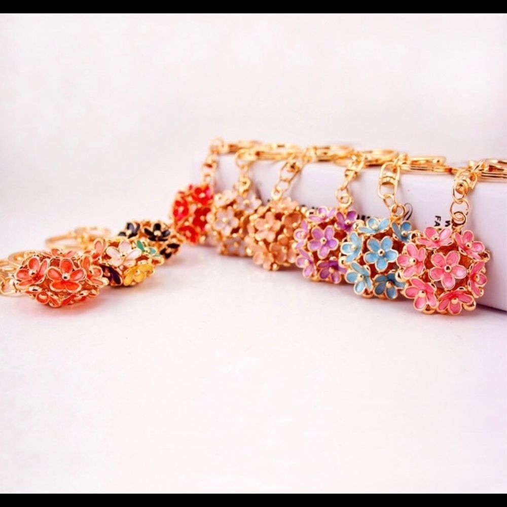 Pink Flower Cluster Keychain Charm - Picture 2 of 2